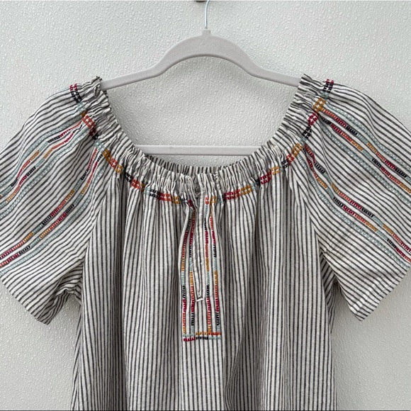 Knox Rose linen embroidered tunic dress pockets striped XLarge  boho bohemian - Picture 2 of 7